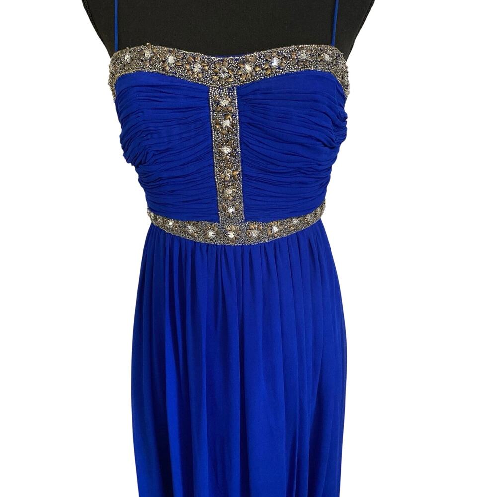 Royal blue beaded flowy chiffon size 2 Gown Prom wedding Aiden Mattox India